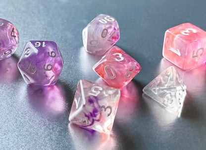 Pink DND Dice Set of 7pcs Polyhedral Dice (Pink Glow) | Acrylic Dice Set for TTRPGs, Dungeons and Dragons, Role Playing Games and Other Table Games– D20 System Dice - color: Pink Glow