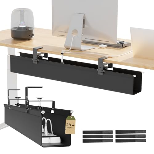 [Upgraded] 28.4" Under Desk Cable Management Tray, Orapoke Cable Management Under Desk No Drill, Large Fabric Cord Hider for Wire Organization, Cord Organizer Supports Up to 30lbs for Office, Home