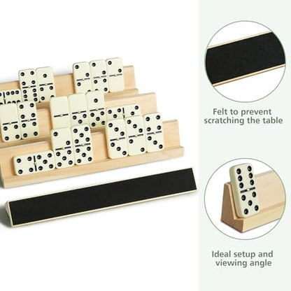 Dominos Set for Adults with 4 Wooden Racks,Double 6 Dominoes Set with Portable Case, 28 Standard Domino Tiles for Family Board Games