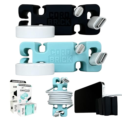 2PK Silicone + Steel Weighted Cord Holders for Nighstand, Cable Wraps for Travel, iPhone Accessories, Small Graduation Gifts for College Students, Guys, Men. Black/Aqua - color: (D) Aqua, size: Black and