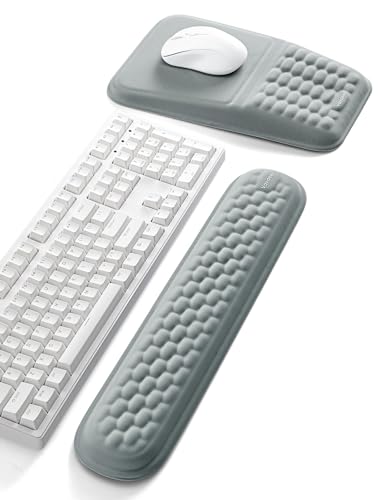 2-in-1 Keyboard & Mouse Wrist Rest Set – Ergonomic Pain-Relief Support, Memory Foam Wrist Cushion with 8° Slope & Massage Nubs, Non-Slip PU Base, Relieves Wrist Pain & Carpal Tunnel from Long Typing - color: Gray