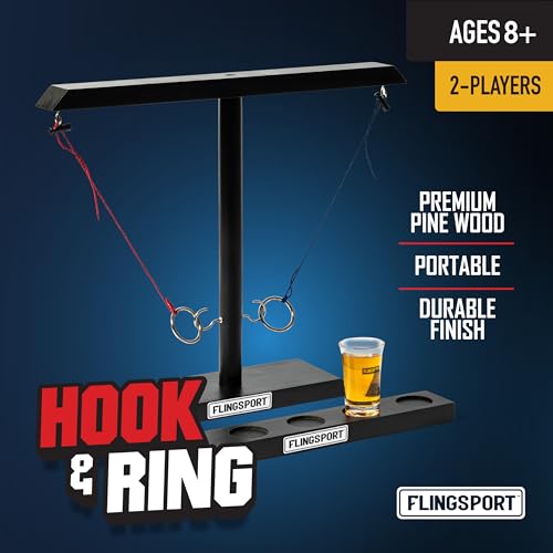 Wooden Hook and Ring Games for Adults & Teens, Ring Toss Family Games, Party Games for Adults & Kids, Couples Gifts, Couples Games, Outdoor Indoor Games, Large 16" X 13"