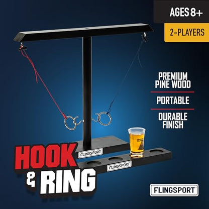 Wooden Hook and Ring Games for Adults & Teens, Ring Toss Family Games, Party Games for Adults & Kids, Couples Gifts, Couples Games, Outdoor Indoor Games, Large 16" X 13"