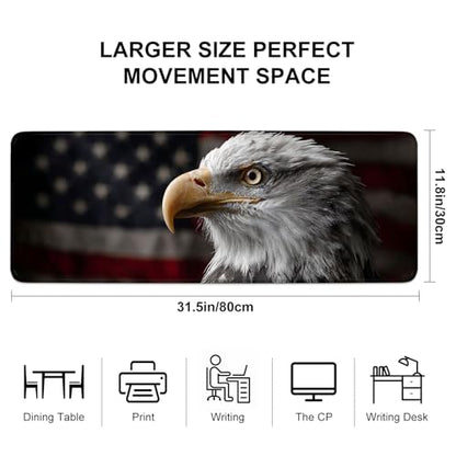 Mouse Pad, Large Anti-Slip with Stitched Edges Desk Mat Desktop Laptop Computer Desk Keyboard Mat,Table Protector Blotter Mat (Eagle, 31.5" x 11.8") - color: Eagle, size: 31.5" x 11.8"