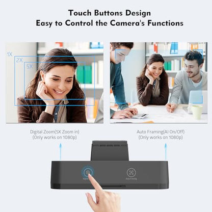 TOALLIN 4K AI Webcam with WDR, Auto Light Correction, AI Tracking with Auto-Framing, Auto-Focus, 5X Adjustable Digital Zoom, Built-in Dual Noise-Canceling Mics, 92° FOV Webcam for Online Video Calls - style: 4K AI Auto-Framing Webcam