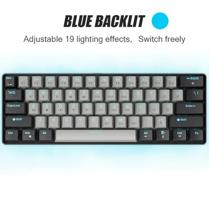 abucow 60% Mechanical Gaming Keyboard Blue Switch Wired Compact Keyboard Anti-Ghosting No-Conflict 61 Swappable keycaps Ergonomic Design for Windows/Mac (Gray-Black) - color: Black-Gray