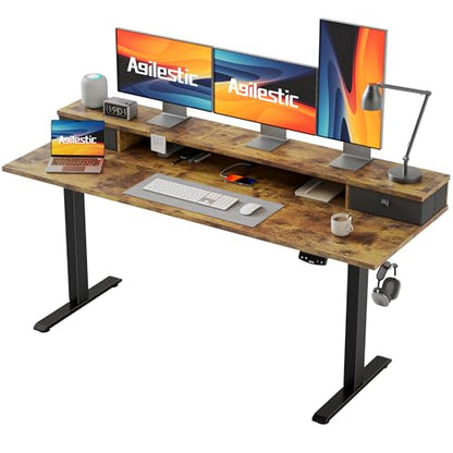 Agilestic 63 x 24 Inches Electric Standing Desk with 2 Storage Drawers, Stand Up Desk Adjustable Height, Sit and Stand Computer Table with Splice Board, Black - color: Rustic Brown, size: 63 x 24 Inches with 2 drawers