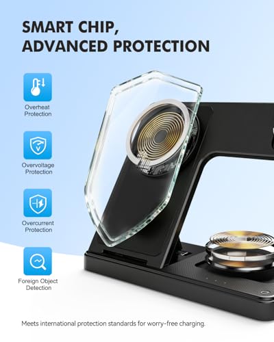 25W MagSafe Charging Station, 3-in-1 Magnetic Wireless Charger Stand | Foldable Phone and Watch Charger for Apple Multiple Devices-iPhone Air 17 16 15 14 13 12 Pro Max, Watch and AirPods-Black