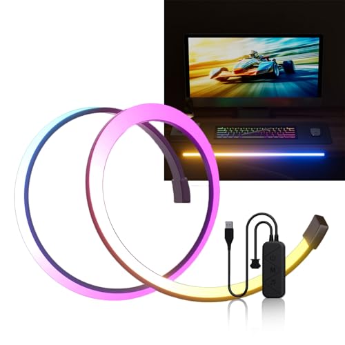 RGB Monitor Down Light Striping for PC - Dimmable Dynamic Rainbow, Adjustable Brightness/Speed, Music Sync & Screen Color Sync, for 27-34inch Computer Monitor, Game Room - size: 60 cm