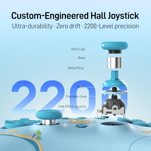 GuliKit Elves 2 Bluetooth Game Controller for Switch 1/2,PC & Android | Anti-Drift Hall Effect Joysticks Gamepad,1000Hz Polling Rate,Switch Wake-up,Gyro & Turbo, Compact【Starsand Island Edition】 - color: Elves 2-Blue