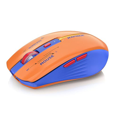 RAPIQUE Bluetooth Wireless Mouse,BT1/BT2+2.4G,Dual Mode,Blue and Orange | 3-Device Switching, USB-C Rechargeable, Quiet Clicks, 800/1200/1600 DPI, 6 Buttons, Ergonomic Grip, For Laptop, MacBook, iPad - color: Orange and Blue