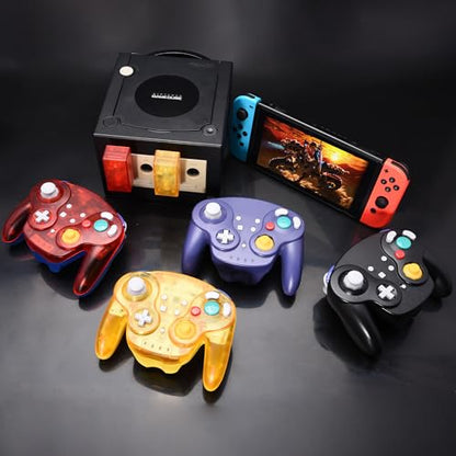 2 Pack Wireless GameCube Controller for Switch 1/2, NGC Console, 2.4 GHz | (Built-in Vibration) (Rechargeable) (Analog Triggers / Stick), Compatible with Switch Online, Windows PC, macOS(Clear Yellow) - color: Two Pack Clear Yellow