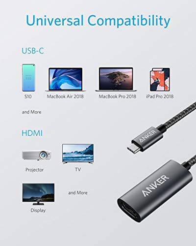 Anker USB C to HDMI Adapter (4K@60Hz), 310 USB-C Adapter (4K HDMI), for MacBook Pro, MacBook Air, iPad Pro, Pixelbook, XPS, Galaxy, and More(Compatible with Thunderbolt 3 Ports) | 4K HDMI for MacBook Pro, MacBook Air, iPad Pro, Pixelbook, XPS, Galaxy, and