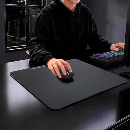 ATTACK SHARK CM05 Glass Gaming Mouse Pad,17.7x15.7 in Large Mouse Mat，Non Slip 9H Hard Mousepads,Nano-Textured Glass Surface with Improved Precision and Speed for FPS Players-Pure Black - color: Pure Black