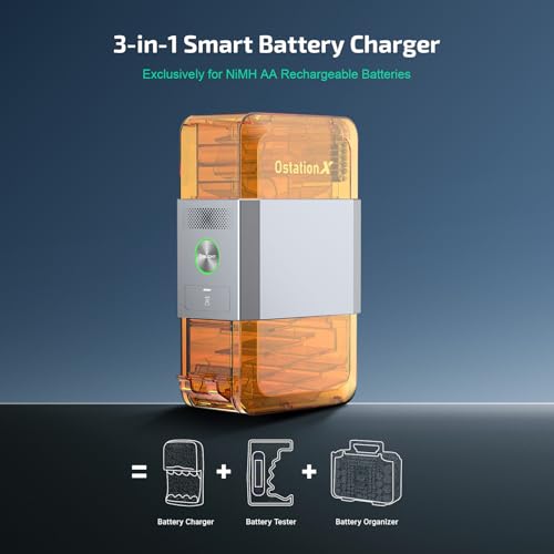 OLIGHT Ostation X Smart 3-in-1 AA Battery Charger with 32 NiMH AA | NiMH AA Batteries 2100mAh, Polarity-Free, App Control, Auto Charge & Storage, Bad Battery Removal, for Homes Offices Schools