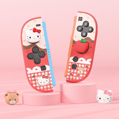 Kuitmor Thumb Grip Caps Compatible with Nintendo Switch 2, Silicone Joystick Grip Caps for Switch 2025, 4pcs, Cute Cat Style, White & Red - color: Hello Kitty(White & Red)
