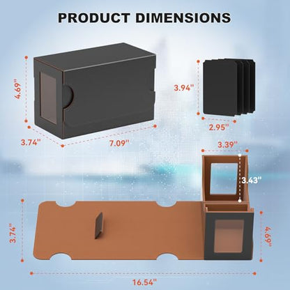 Card Deck Box Magnetic Flip MTG Commander Deck Box 200 TCG Card Storage Box PU Leather Double Deckbox Trading Card Deck Box Card Deck Case with Windows & 4 Dividers, 45° Quick Access &Dual Thumb Notch