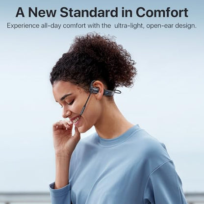 Open Ear Headphones with Mic, 29g Bluetooth Headset, Air Conduction Headphones with Dual Device Connection & Mute, Wireless Headset with Mic for Work, Driving, Office, Workout, Black