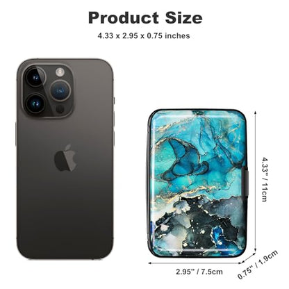 RFID Blocking Credit Card Protector Aluminum ID Case Hard Shell Business Card Holders Metal Wallet for Men or Women (Graygreen Marble) - color: Graygreen Marble