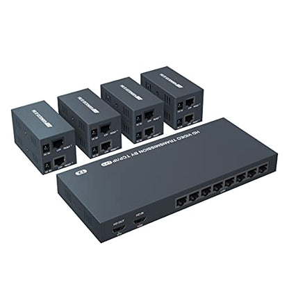 492ft HDMI Splitter Extender 1x8 Video Over CAT5 CAT6 CAT7 Ethernet Cable | Support Loop Out, Over IP, Gigabit Switch, for Surveillance, Church, and Venue TV - size: 1x8 1080P 492ft
