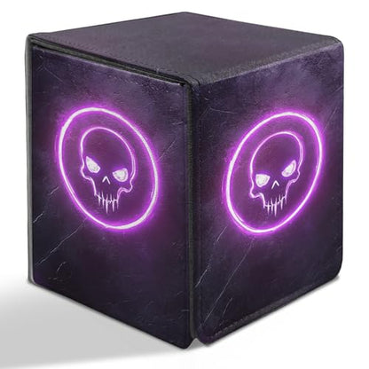 BVDIKMI Card Deck Box for MTG, Card Storage Box Fits 100+ Single Sleeved Cards, PU Leather Strong Magnet Card Deck Case Holder for Magic Commander TCG CCG, Black Skull - color: Black Skull