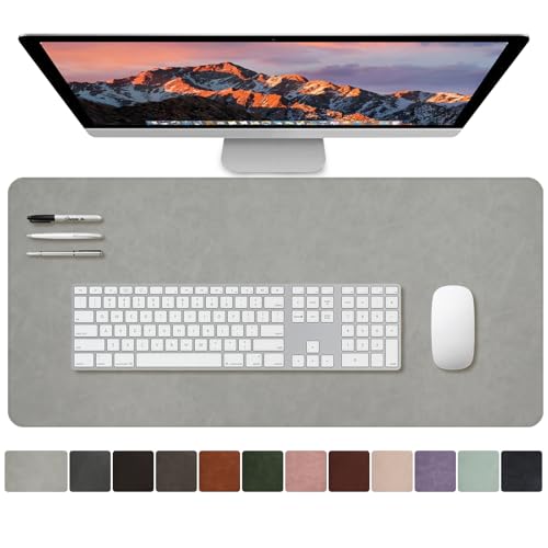 CHEERYGOO Leather Office Desk Pad Protector, Non-Slip PU Leather Desk Blotter, Waterproof Laptop Writing Mouse Pad for Office and Home,23.6"x 13.8" M Light Grey - color: Light Grey, size: 23.6" x 13.8"