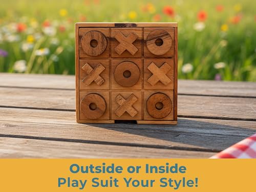 BSIRI Wooden Tic Tac Toe Game Coffee Tabletop XO Blocks Ideal for Family Living Room Games Night for Adults for Desk Decor and Unique Wood Gifts for All Occasions 5.5 Inch - style: Classic