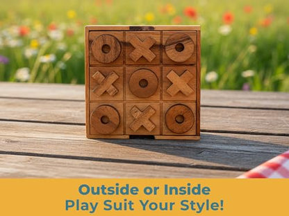BSIRI Wooden Tic Tac Toe Game Coffee Tabletop XO Blocks Ideal for Family Living Room Games Night for Adults for Desk Decor and Unique Wood Gifts for All Occasions 5.5 Inch - style: Classic