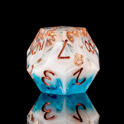 Haxtec Ocean Landscape DND Dice Set Sharp Edge Resin Polyhedral Dice, Sea D&D Dice with Metal Case, Handmade Gold Flake Inside Dice Set for Dungeons and Dragons TTRPG, Blue White Copper DND Gift - color: Blue White