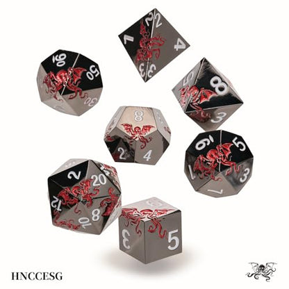 Octopus Metal RPG Dice Set,7-Piece,Crimson Red on Black,Zinc Alloy Dice with Plated Finish,Gift for Tabletop Game Masters (Black Red) - color: Black Red