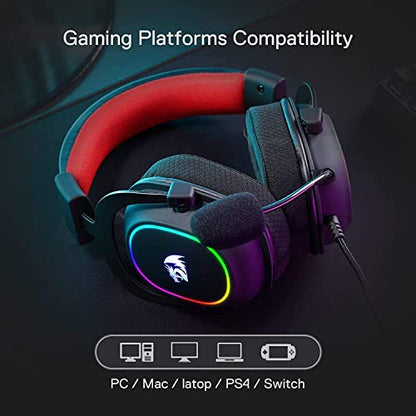 Redragon H510 Zeus-X RGB Wired Gaming Headset - 7.1 Surround Sound - 53MM Audio Drivers in Memory Foam Ear Pads w/Reliable Fabric Cover- Multi Platforms Headphone - USB Powered for PC/PS4/NS - color: Black H510 RGB