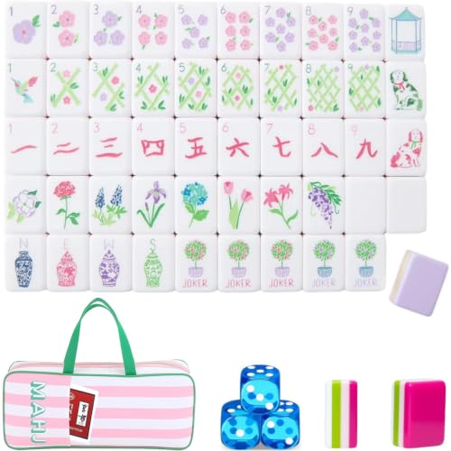 4 Layer Mahjong Tiles, 2026 Premium 160 Pcs Acrylic American Mahjong Tiles Set with Dice, Engraved Four Layer Mahjong Tile with Exquisite Carrying Bag, Home Trips Social Game (Lavender Puppy) - color: Lavender Puppy