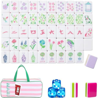 4 Layer Mahjong Tiles, 2026 Premium 160 Pcs Acrylic American Mahjong Tiles Set with Dice, Engraved Four Layer Mahjong Tile with Exquisite Carrying Bag, Home Trips Social Game (Lavender Puppy) - color: Lavender Puppy