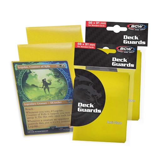BCW Deck Guard – Double Matte Yellow Card Sleeves | Acid-Free, Archival-Safe, No PVC | Anti-Glare Matte Finish | Fits Standard 2½" x 3½" Cards | Durable Deck Protector Sleeves | 100 Ct