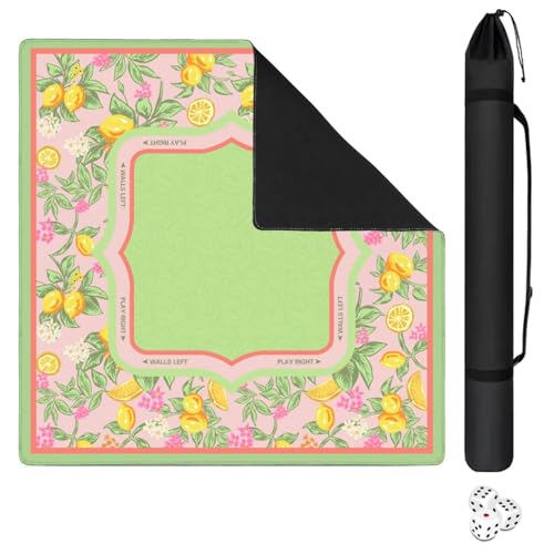 Green Mahjong Mat for Table, 31.5 * 31.5in Anti Slip Mahjong Table Cloth, Noise Reduction, Neoprene Mah jongg Mat with Carrying Bag & 3 Dices, Poker Board Tile Games Mats, Lemon Tree - color: Lemon03