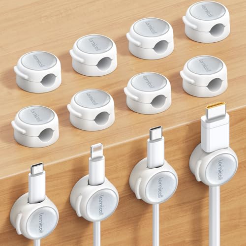 12Pack Magnetic Cable Clips Cord Organizer - Lamicall [Crystal-Clear & Silver Shine] Cable Management Holder for Phone Charging Cord, Strong Adhesive for Nightstand, Home Office Desk Decor Accessories - color: - Snow White, size: 12Pack