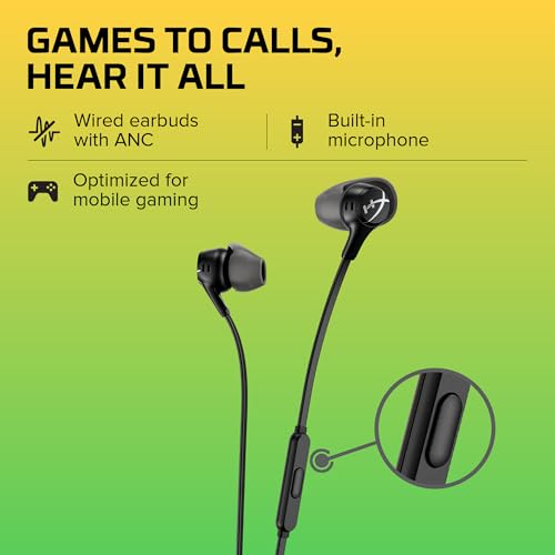 HyperX Cloud Earbuds II – 14mm Drivers, Four Eartips, Hard-Shell Carrying Case, Low-Profile 90° Plug, 3.5mm Plug, Built-in Microphone, Multi-Function Button, PC, Mobile, Nintendo Switch – Black - color: Black