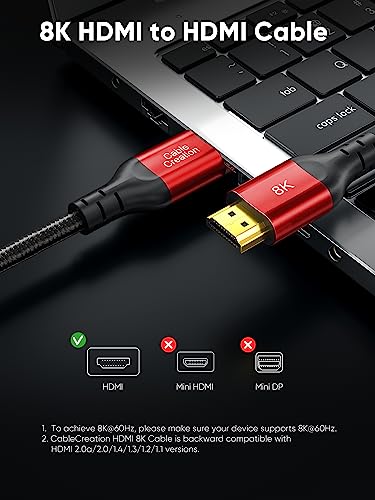 CableCreation 6.6ft eARC HDMI Cable - 48Gbps, 8K@60Hz, HDR, HDCP 2.2/2.3 - color: Red, size: 6.6Ft