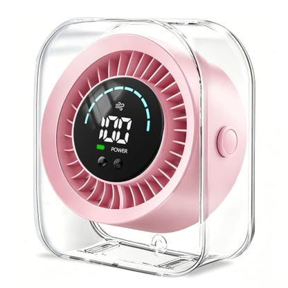 Desk Fan Small Quiet, Rechargeable USB Table Fan with Turbo Airflow, 100 Speeds LED Display, 360° Rotation, Portable Battery Powered Desktop Fan for Bedroom Home Office Travel, Pink - color: Pink