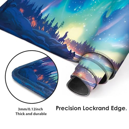 Galdas Mouse Pad for Gaming,Aurora Background Pattern XXL XL Large Mouse Mat Long Extended Mousepad Desk Mat Non-Slip Rubber Mice Pads Stitched Edges Thin (31.5 x 11.8 x 0.12 Inches) - color: Aurora