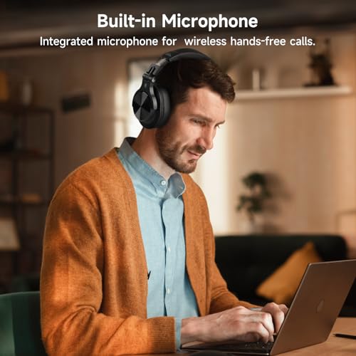 OneOdio A70 Bluetooth Over Ear Headphones, Wireless Headphones with 72H Playtime, Hi-Res, Built-in Mic, 3.5mm/6.35mm Wired Audio Jack for Studio Monitor & Mixing DJ Guitar AMP, Computer PC Gaming - color: Black