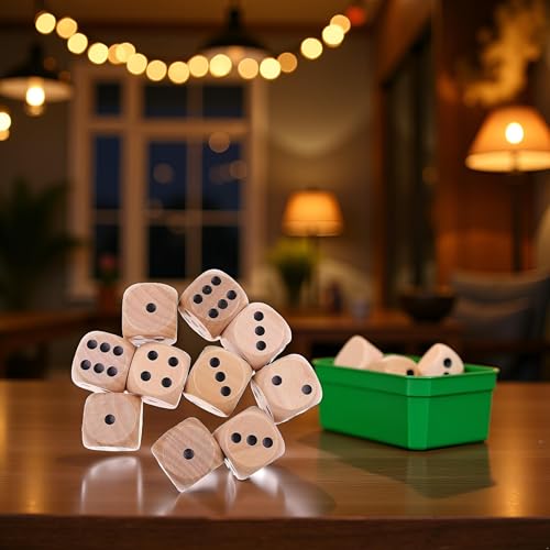 10Pcs Wooden D6 Dice Set, 20mm Round Corner, 6 Sided Gaming Dice for Adults Standard Game Dice