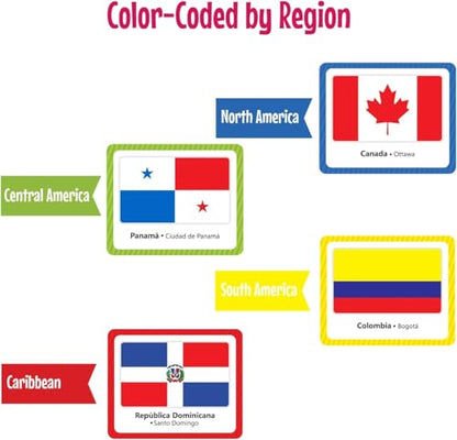 Menique Flags of the Americas Memory Matching Game – Spanish Edition – 70 Cards (35 Pairs) with Flags, Countries & Capitals – Educational Matching Game in Spanish for Kids and Adults