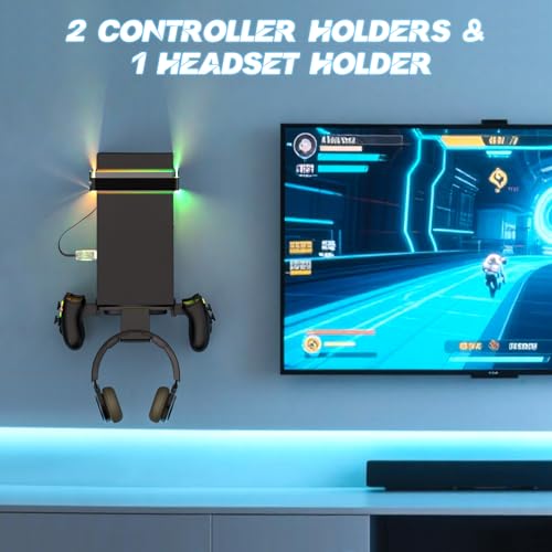 Wall Mount for Xbox Series X/S-Wall Mount Kit with 2 Controller Holder | Xbox series X/S Wall Mounted Bracket with1 Headset Stand & RGB Light, Safely Organize Your Xbox X/S Series Accessories - color: Grey