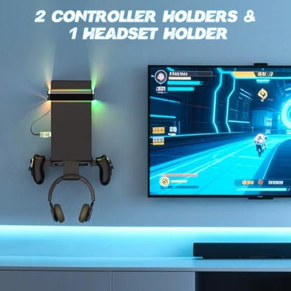 Wall Mount for Xbox Series X/S-Wall Mount Kit with 2 Controller Holder | Xbox series X/S Wall Mounted Bracket with1 Headset Stand & RGB Light, Safely Organize Your Xbox X/S Series Accessories - color: Grey