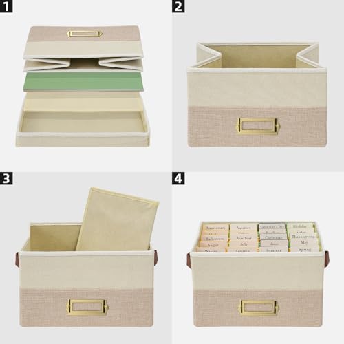 Vienrose Greeting Card Organizer Box with 20 Removable Dividers, 84 Labels, Foldable Storage Box Great for Greeting Cards, Photos, Envelopes, Stickers, Postcards, Beige&Khaki - color: Beige&Khaki