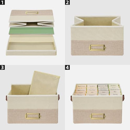 Vienrose Greeting Card Organizer Box with 20 Removable Dividers, 84 Labels, Foldable Storage Box Great for Greeting Cards, Photos, Envelopes, Stickers, Postcards, Beige&Khaki - color: Beige&Khaki