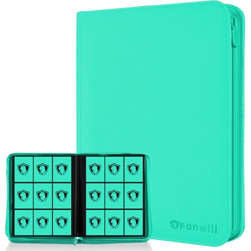 9 Pocket Card Binder, Premium Zip Trading Card Binder, 360 Double Sided Pocket PU Collection Binder, Collector Album, Card Folder for MTG, TCG, Sports Cards, (Cyan) - color: 2-Cyan, size: 9 Pocket 360