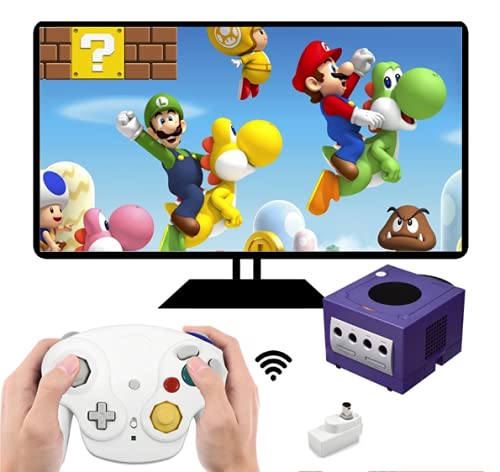Wireless Game Cube Controller, 2 Pieces 2.4G Wireless Classic Gamepad with Receiver Adapter for Wii Game Cube NGC GC (Black and White) - color: Black and White