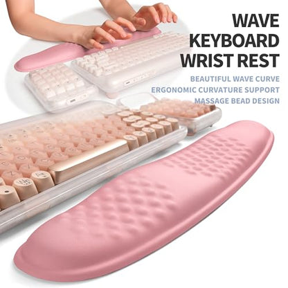 2-in-1 Ergonomic Set, Wave Keyboard Wrist Rest and Massage Slope Mouse Pad Wrist Support, Rebound Memory Foam for Relieve Carpal Tunnel Syndrome and Wrist Pain (Pink) - color: Pink